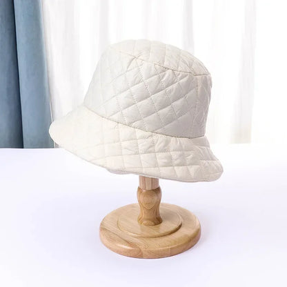 Winter New Ultra Light Down Cotton Rhombus Fisherman Hat  Cap Cotton Jacket Warm Korean Casual y2k Pot Hat