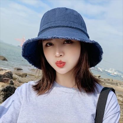Fashion Adjustable Denim Bucket Hat Big Brimmed UV Protection