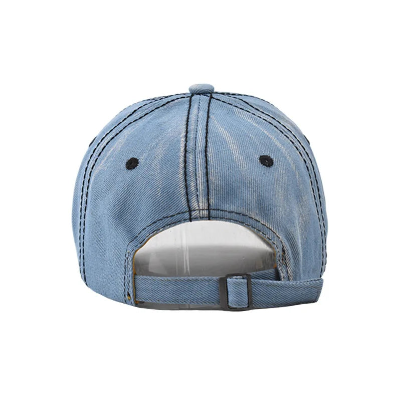 Baseball Cap Denim Luck Rhinestone Men Adjustable Hat