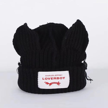 Loverboy Cat Ear Knit Hat Hooded Cap