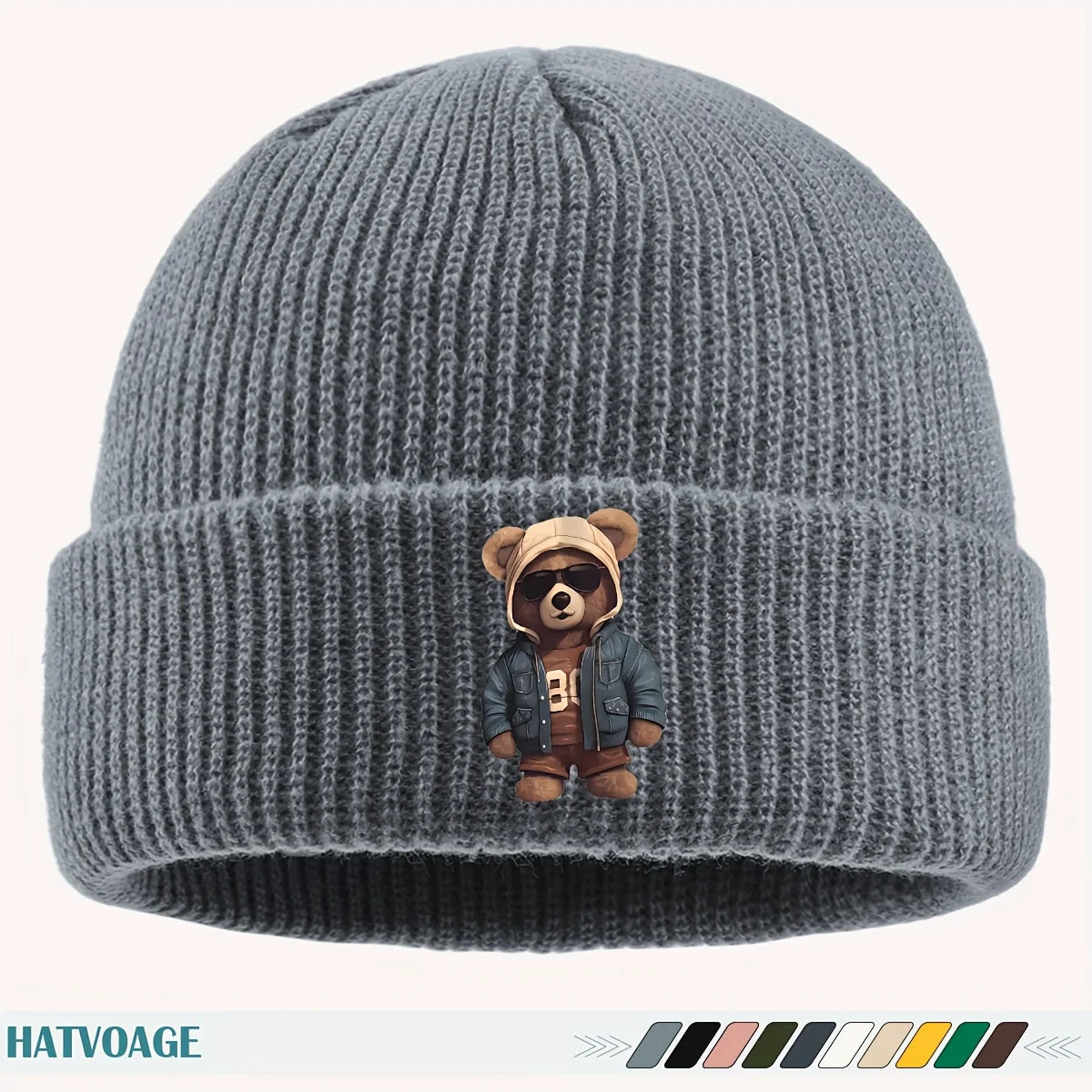 Fun "Bear" Printed Beanie, Unisex Street Skate Hat