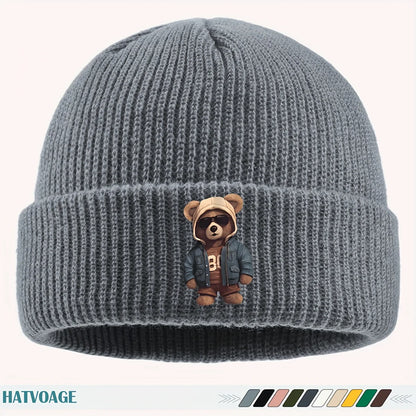 Fun "Bear" Printed Beanie, Unisex Street Skate Hat