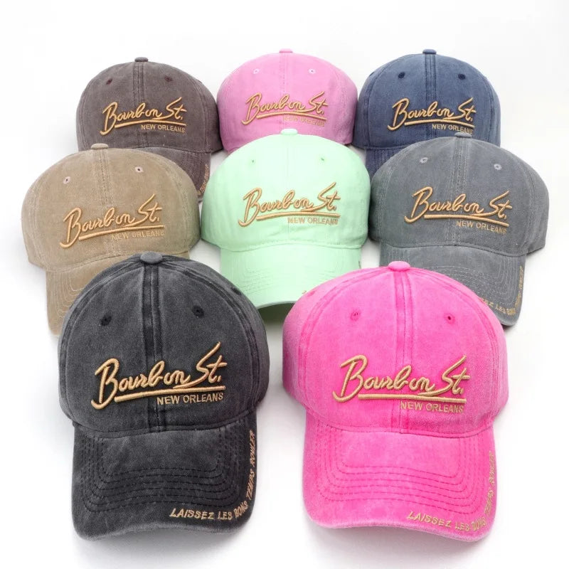 Unisex Washed Denim Baseball Caps Letter Embroidery Kpop Cotton Cap