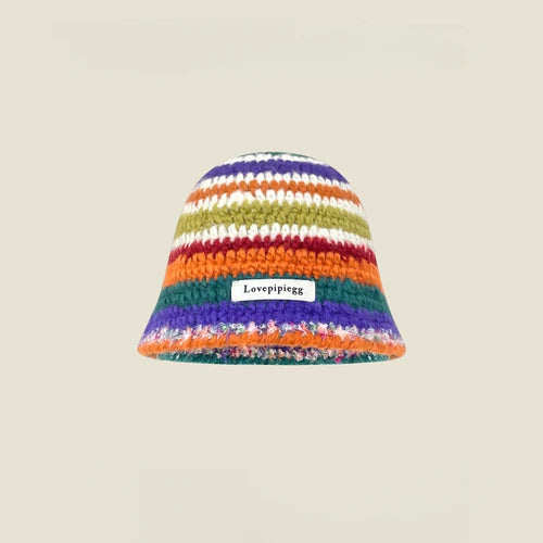 Dopamine Autumn Crochet Panama Cap Korean Handmade Bucket Hats