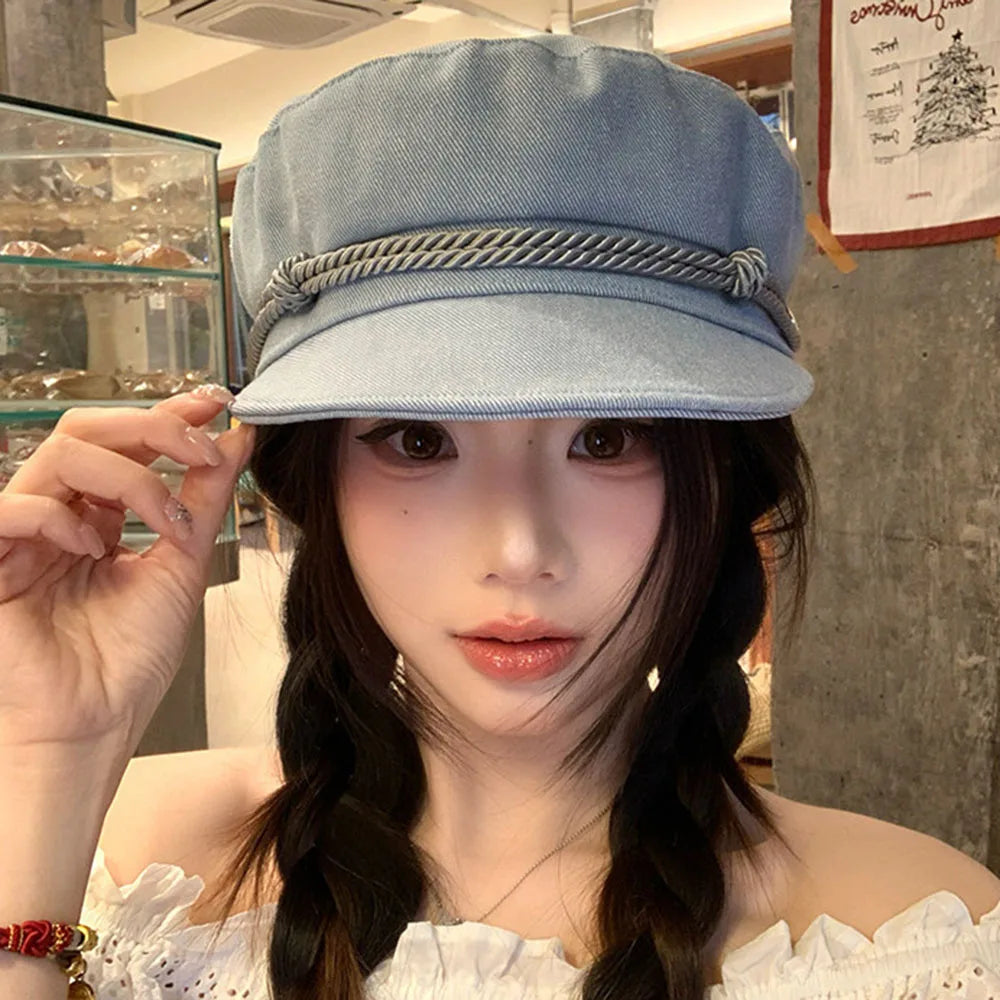 Double Rope Braid Flat Top Cap Painter Hat Duckbill Cap