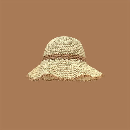 Fashion Wavy Brim Beach Straw Hat Summer Women Foldable Visor Bucket Hat
