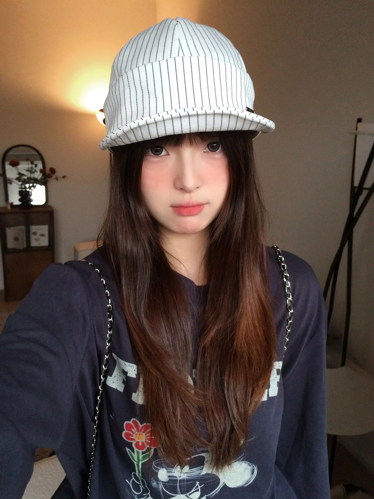 Japan-Style Literary White Stripes Baseball Cap For Women