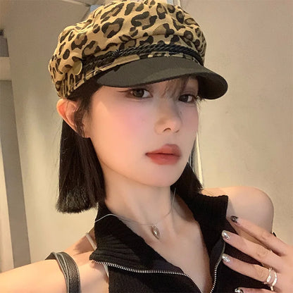 New Women Leopard Beret Hat Vintage Octagonal Cloud Pumpkin