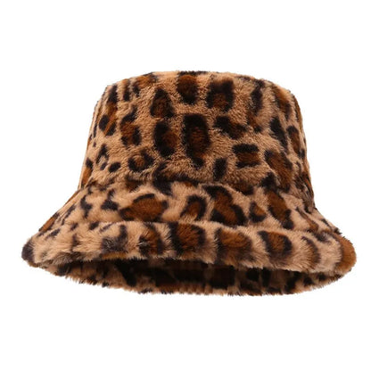 Hat Woman Winter Show Face Little Leopard Print Fisherman Hat