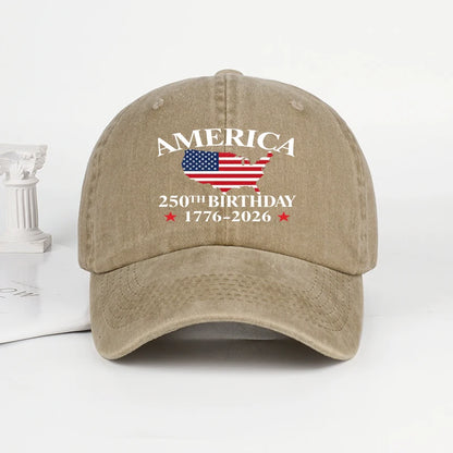 USA 250th Birthday Baseball Cap Men Women Vintage Washed Cotton