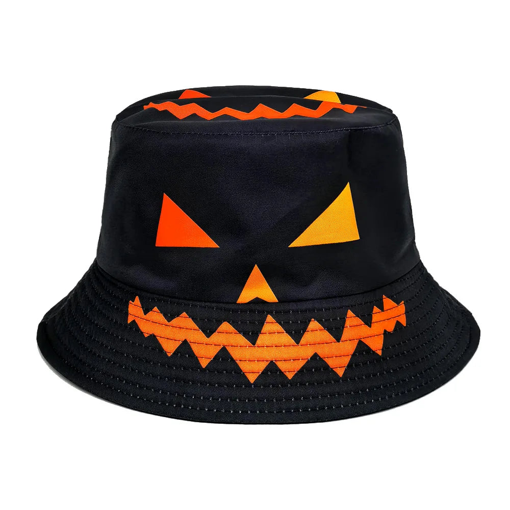Halloween Decoration Bucket Hat Black Orange Pumpkin Jack O Lantern Fisherman Cap Spooky Party Cosplay Panama Hat