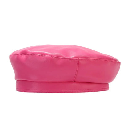 Fashionable PU Leather Pearl Bow Beret Solid Color British Style Artist Hat