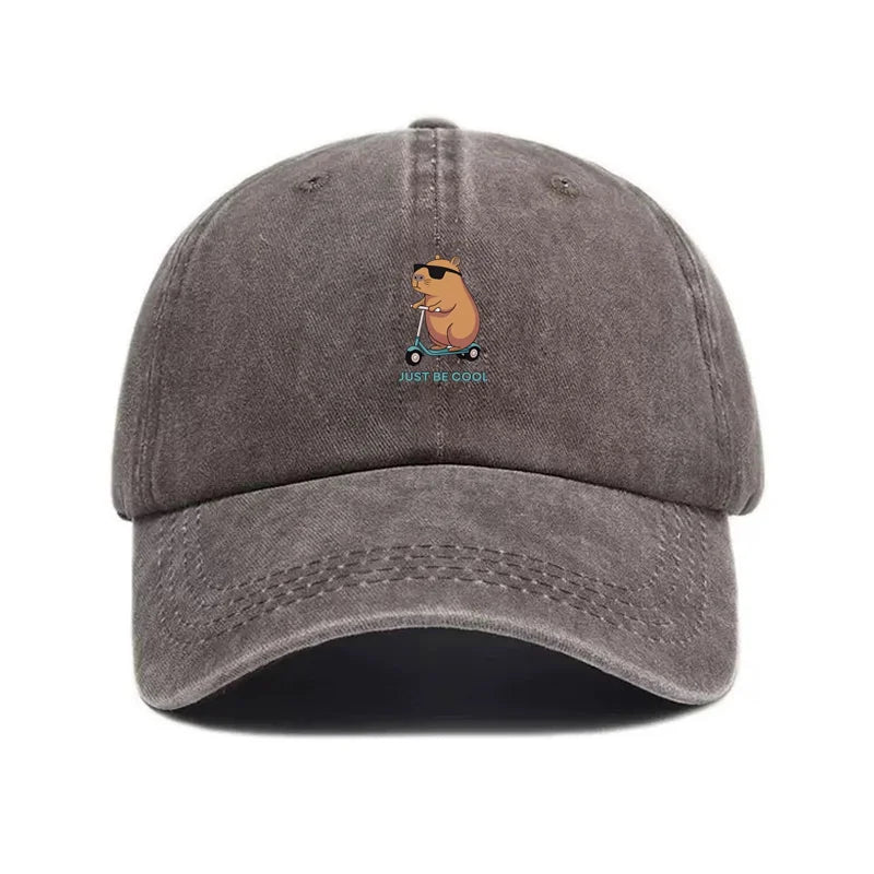 Capybara Cartoon Washed Cotton Baseball Cap For Men Women