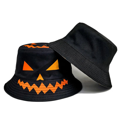 Halloween Decoration Bucket Hat Black Orange Pumpkin Jack O Lantern Fisherman Cap Spooky Party Cosplay Panama Hat
