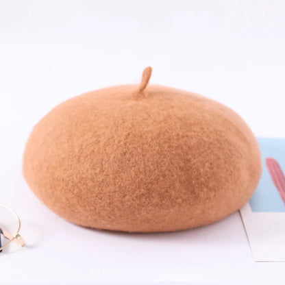 Wool Beret Hat Women Retro Knitted Warm Winter Unisex Painter Cap