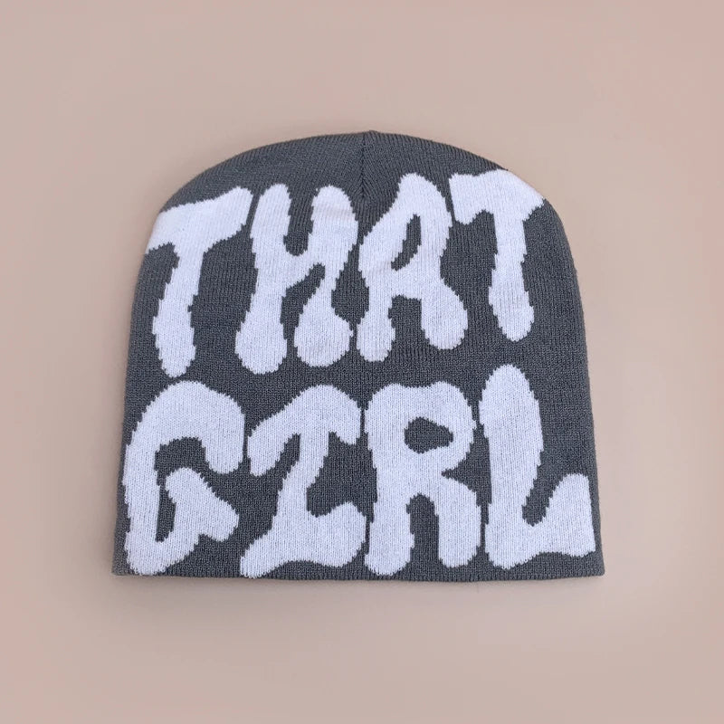 Korean Letter Color Block Knitted Hats Versatile Retro Fashion Casual Beanies