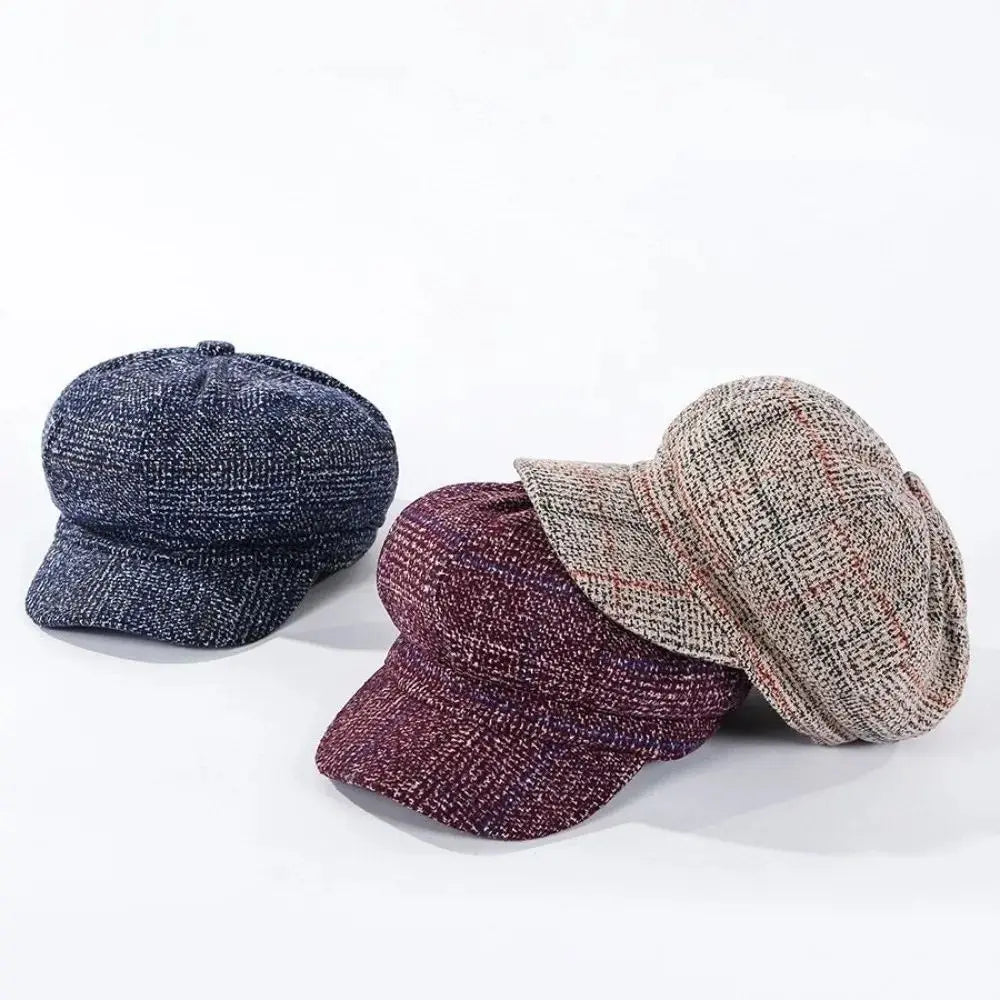 Vintage Plaid Design Woolen Hat Ear Protection