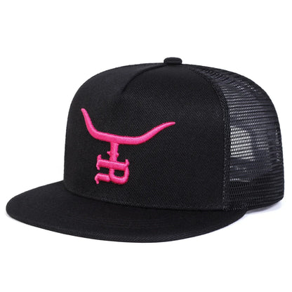 Unisex R Letter Bull Head Embroidery Hip-hop Net Hats Spring Summer