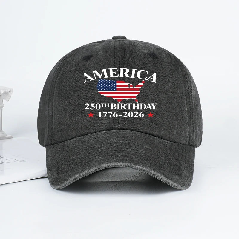 USA 250th Birthday Baseball Cap Men Women Vintage Washed Cotton