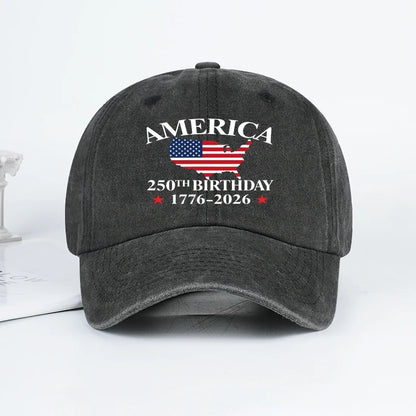 USA 250th Birthday Baseball Cap Men Women Vintage Washed Cotton