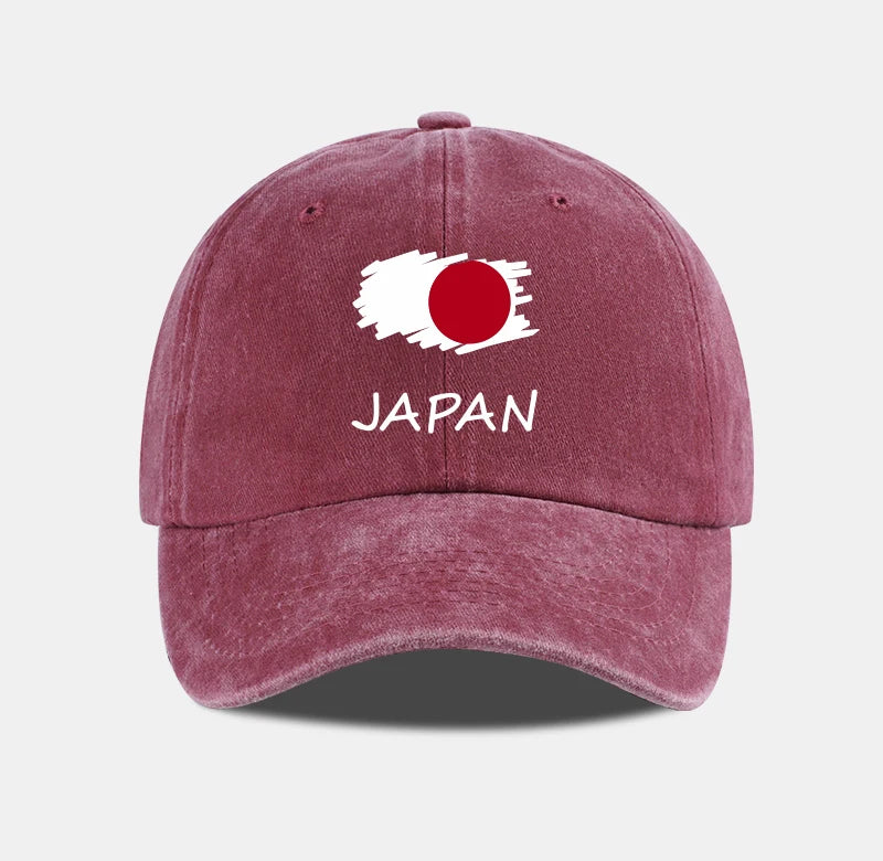 Flag Print Washed Baseball Cap Comfortable & Breathable Retro Patriotic Style Daily Commute Gift for Japan Enthusiasts