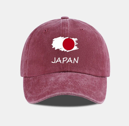 Flag Print Washed Baseball Cap Comfortable & Breathable Retro Patriotic Style Daily Commute Gift for Japan Enthusiasts