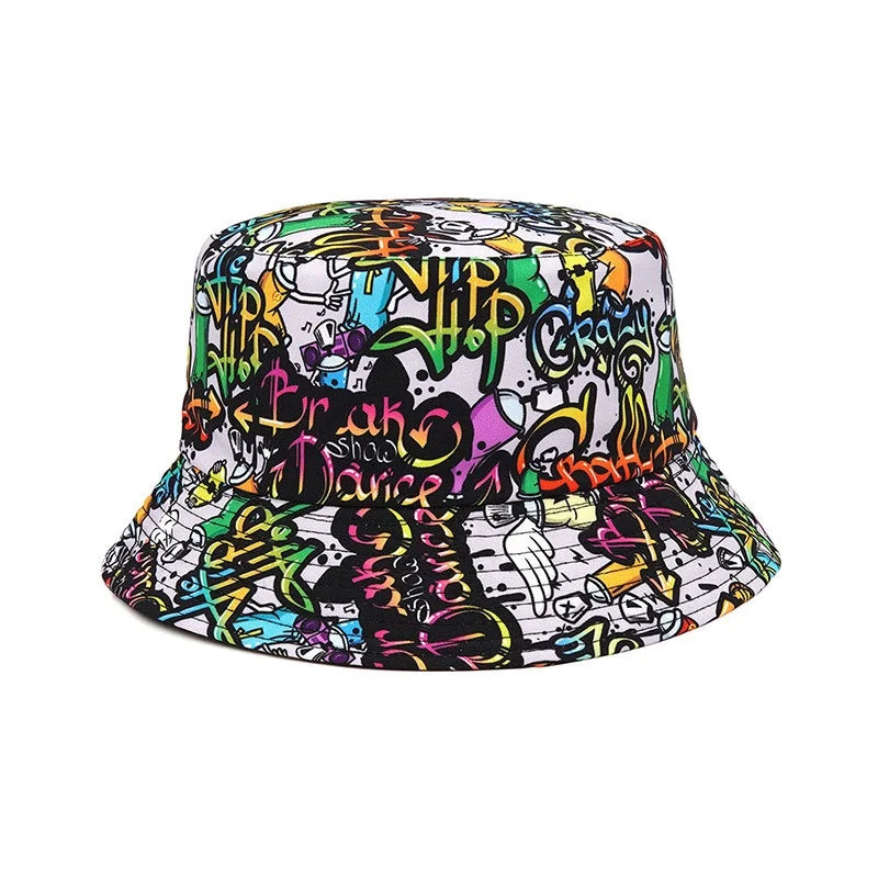 Double sided Outdoor Sun Hat Hip-Hop Cap Fishing Fisherman Graffiti Hat Men Women