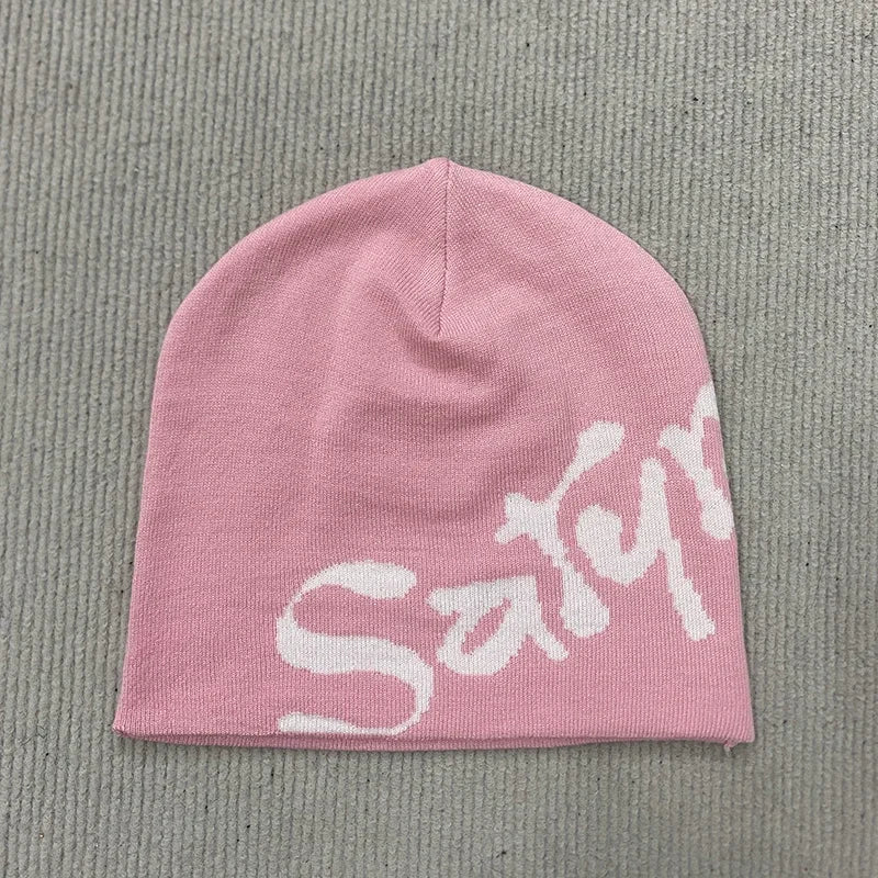 Unisex Letter Print Knit Beanie Soft Stretchy Warm Skull Cap