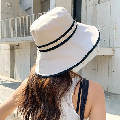 Women Summer Wide Brim Striped Bucket Hat