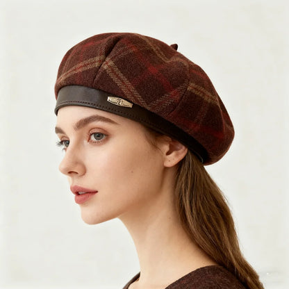 Retro British Plaid Beret Hat Women's Autumn Winter