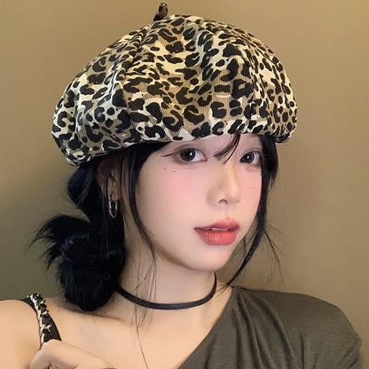 Leopard Berets For Women Print Octagonal Cap
