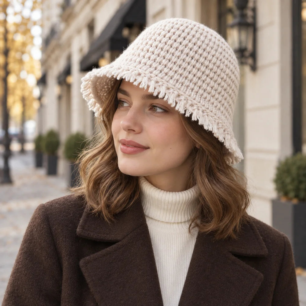 Women Knit Bucket Hat Soft Warm Cloche Cap