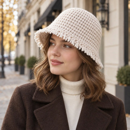 Women Knit Bucket Hat Soft Warm Cloche Cap