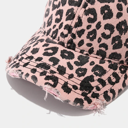 Leopard Print Baseball Cap For Women Men Distressed Washed Denim