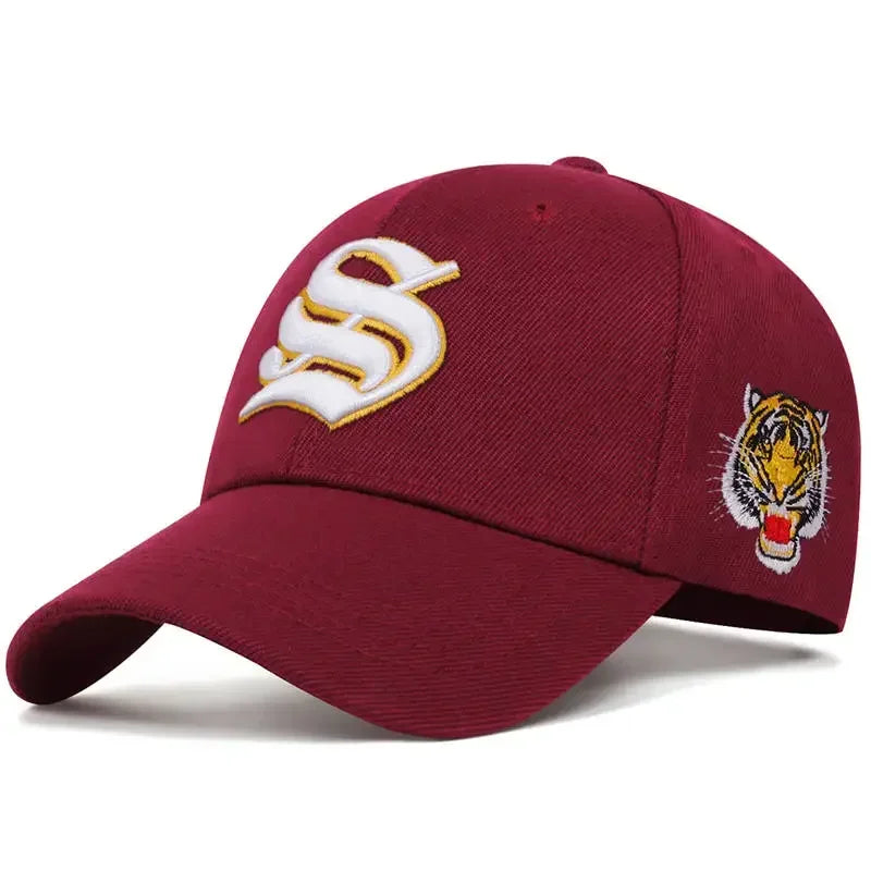 Unisex S Letter Side Tiger Embroidery Baseball Caps