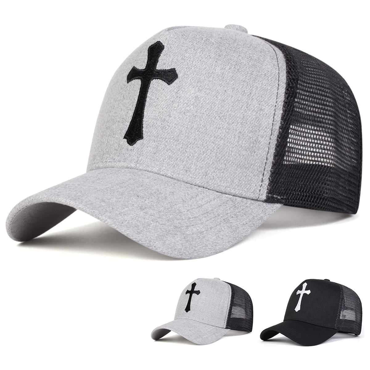 Unisex Cross Embroidery Baseball Net Caps Casual Hats Spring and Summer Outdoor Sunscreen Hat