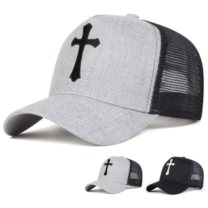 Unisex Cross Embroidery Baseball Net Caps Casual Hats Spring and Summer Outdoor Sunscreen Hat
