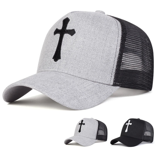 Unisex Cross Embroidery Baseball Net Caps Casual Hats Spring and Summer Outdoor Sunscreen Hat