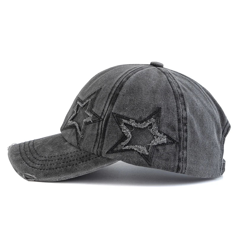 New Women's Five Pointed Star Design Washed Cotton Baseball Cap