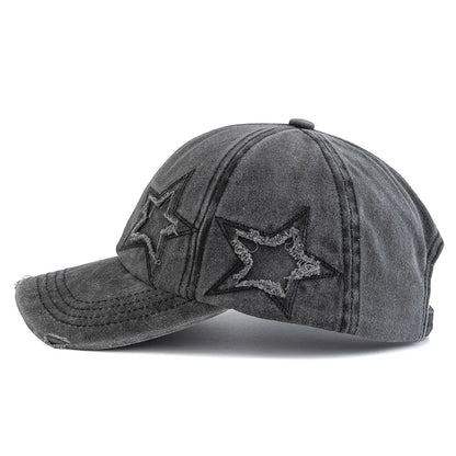 New Women's Five Pointed Star Design Washed Cotton Baseball Cap