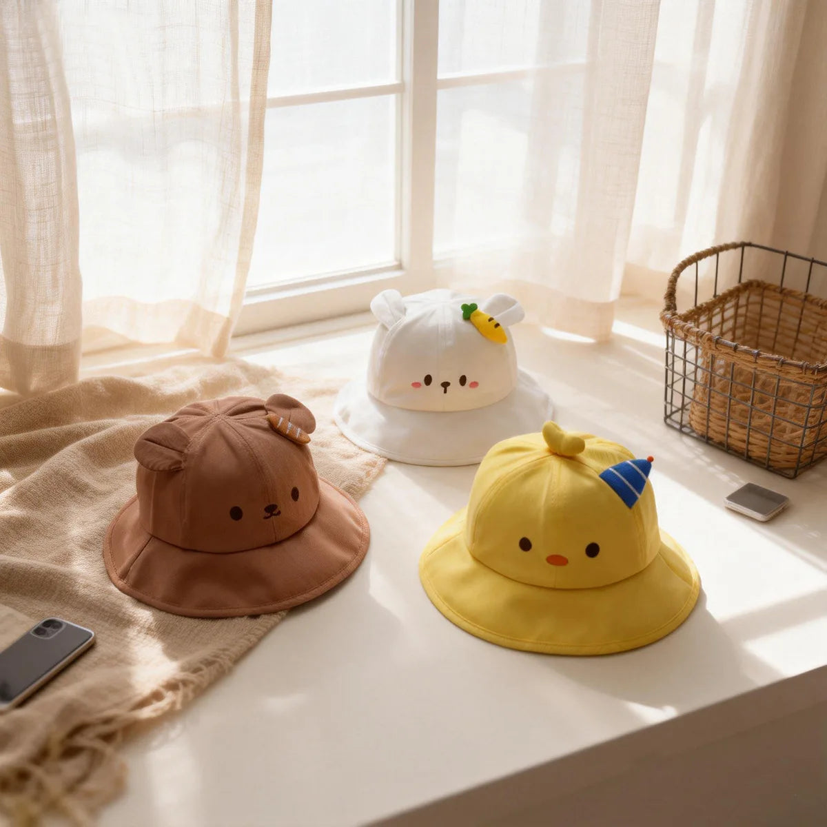 Newborn Baby Kids Cartoon Bucket Hat 50cm 1-3 Years Boys Girls
