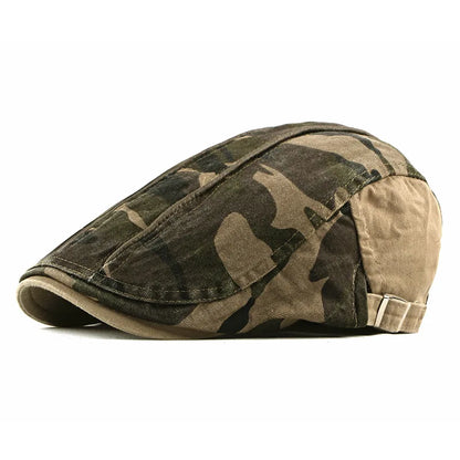 Men Newsboy Caps Camouflage Cotton Flat Peaked Cap