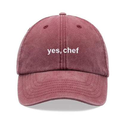 1pc "yes, Chef" Printing Baseball Cap Vintage Washed Unisex Dad Hat