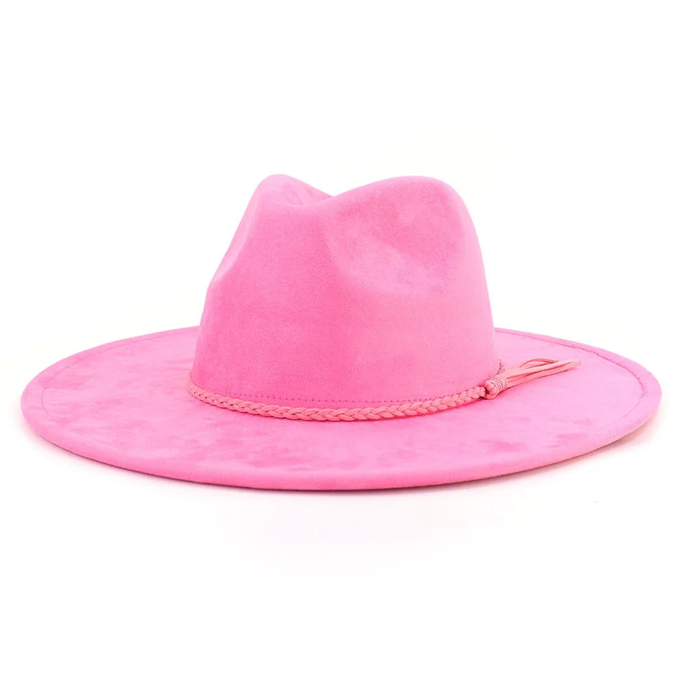 Suede Top Hat 9.5cm Wide Brim Fedora Hat Men Women