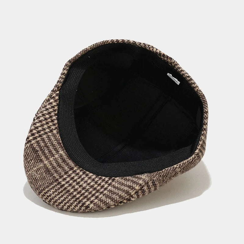 Men Plaid Check Printed Hat British Style Gentleman Waiter Cabbie Flat Cap
