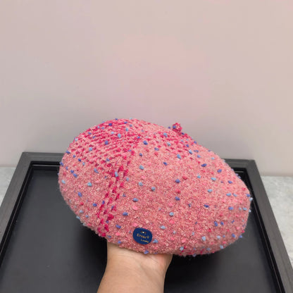 Autumn And Winter Color Plaid Korean Women Beret Cap