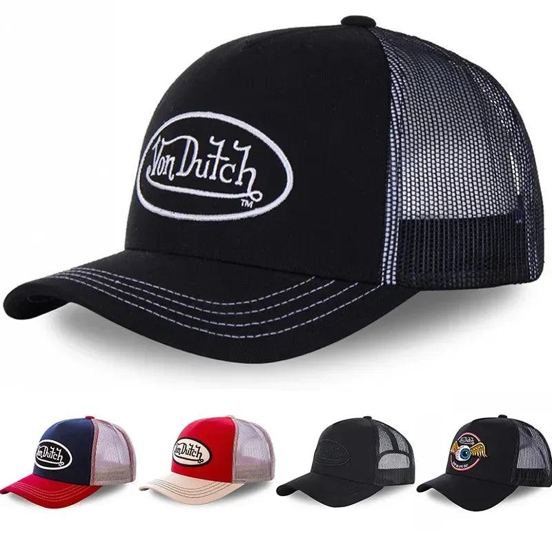 Von Dutch Letter Embroidered Mesh Baseball Hat