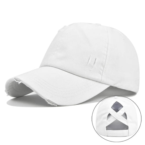 Vintage Washed Distressed Baseball Cap, Criss Cross Ponytail Hat