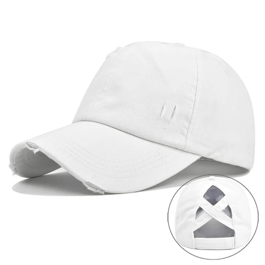 Vintage Washed Distressed Baseball Cap, Criss Cross Ponytail Hat