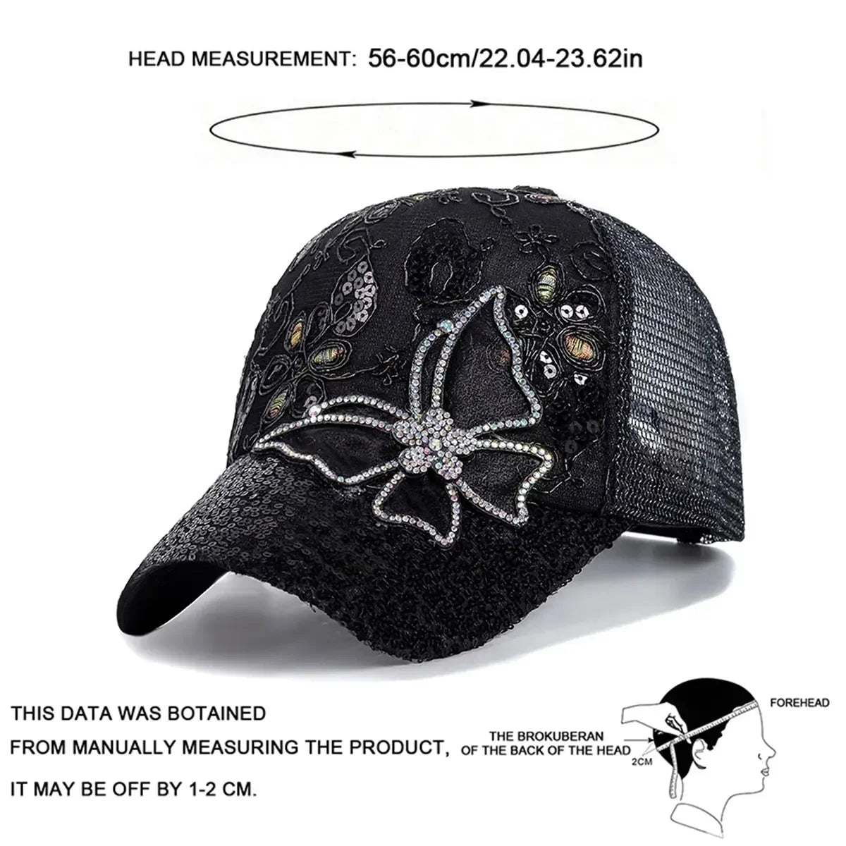 Unisex Butterfly Lace Glitter Baseball Net Caps
